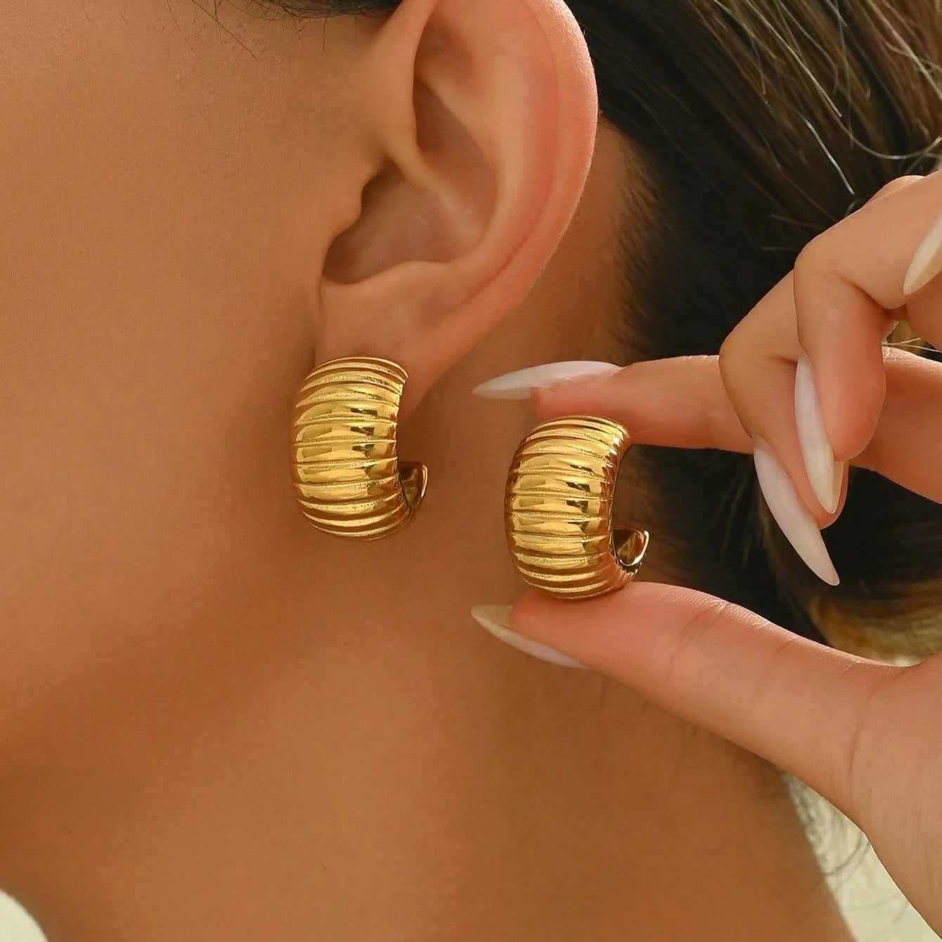 Stainless Steel Striped Bread Design Earrings