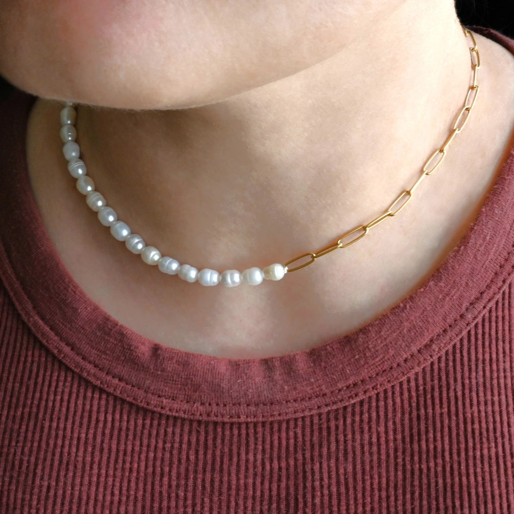 Half Paperclip Half Pearl Necklace