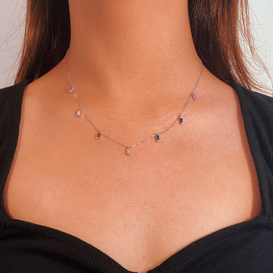 Rainbow Baguette Tassel Necklace – 925