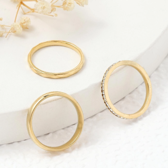 Set of 3 Stylish Stainless Steel 4mm Women's Rings