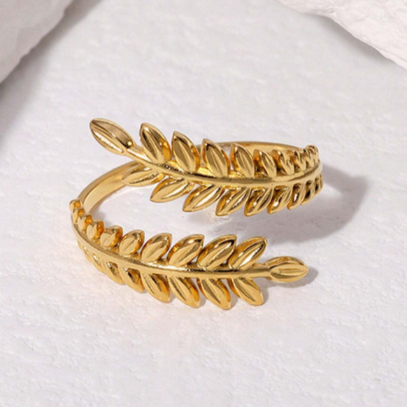 Stainless Steel Leaf Shaped Adjustable Ring