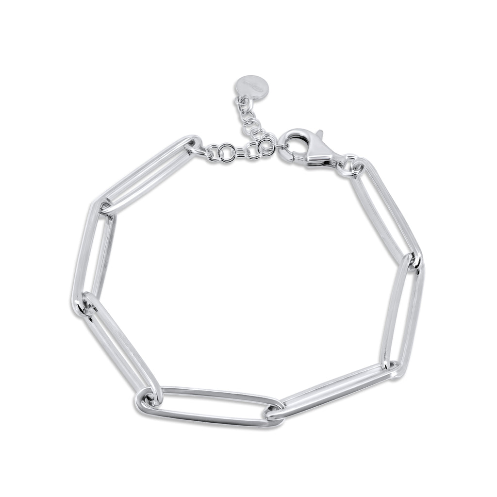 Rhodium Plated 925 Sterling Silver Long 5.5mm Paperclip Adjustable Bracelet - ITB00337-RH