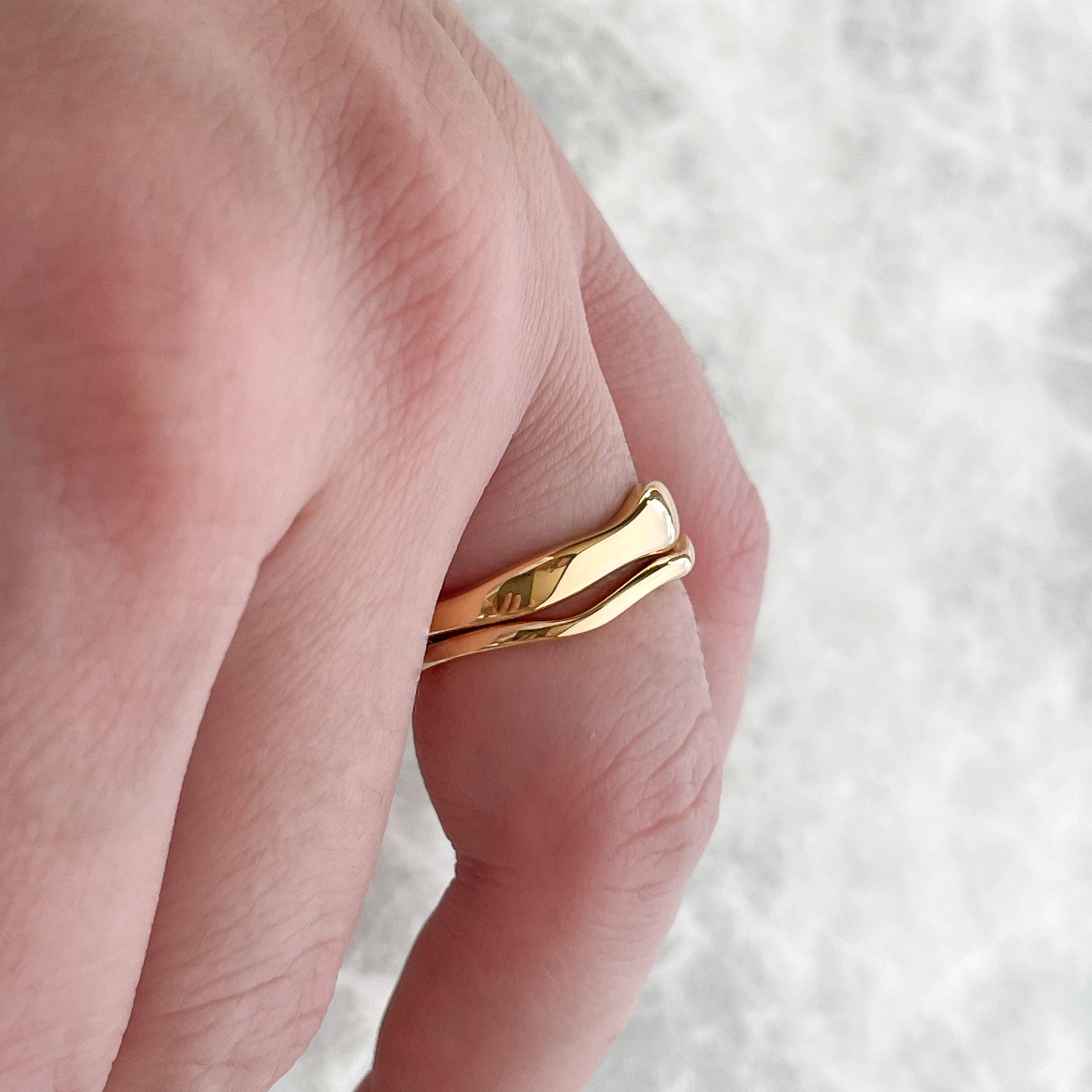 Tarnish-proof Gold Ring Set - 18k Gold Filled Wave Rings