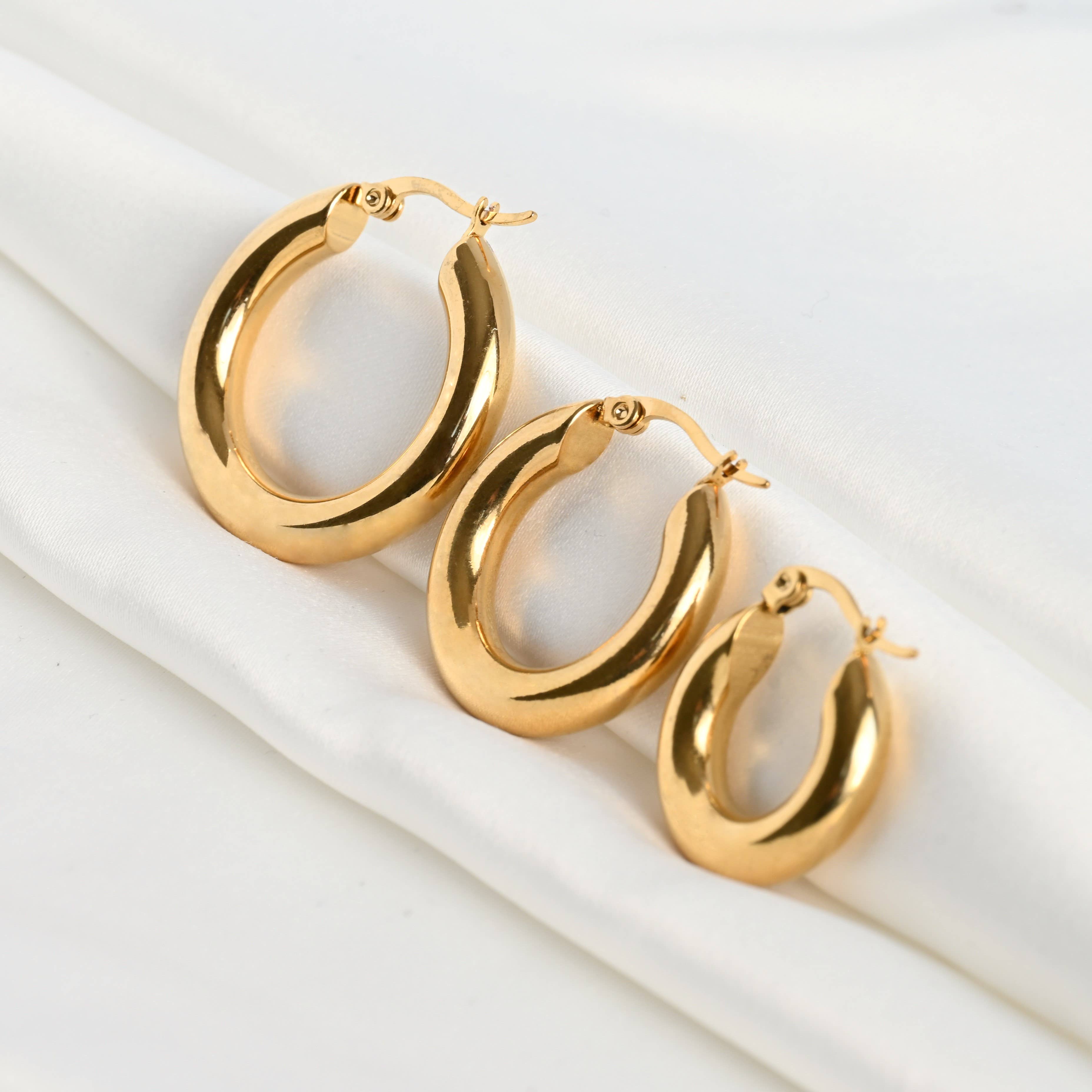 Thick Gold Hoop Earrings -  Tarnish-free Tube Hoops