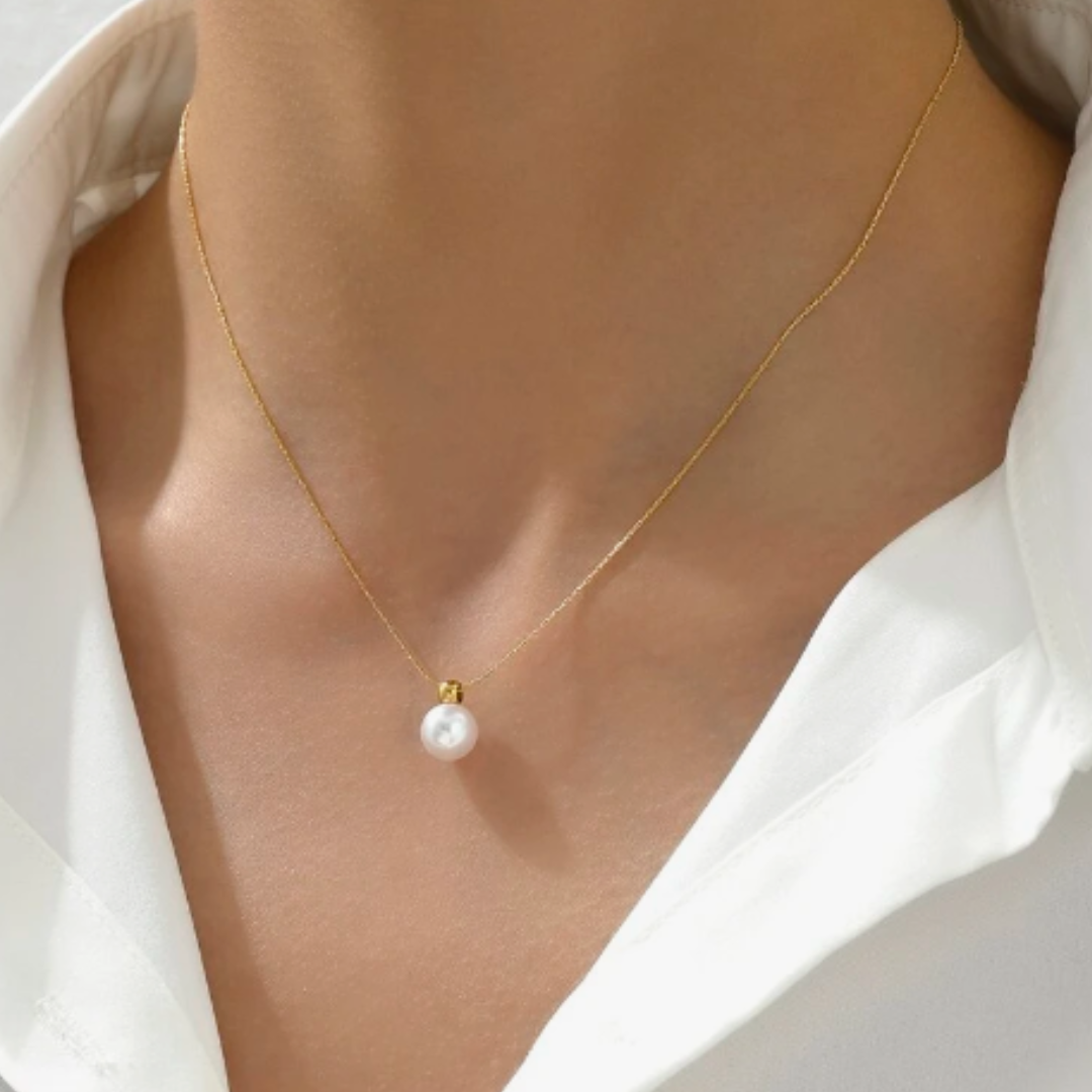 Fashionable Minimalist Stainless Steel Faux Pearl Pendant Necklace Suitable For Women