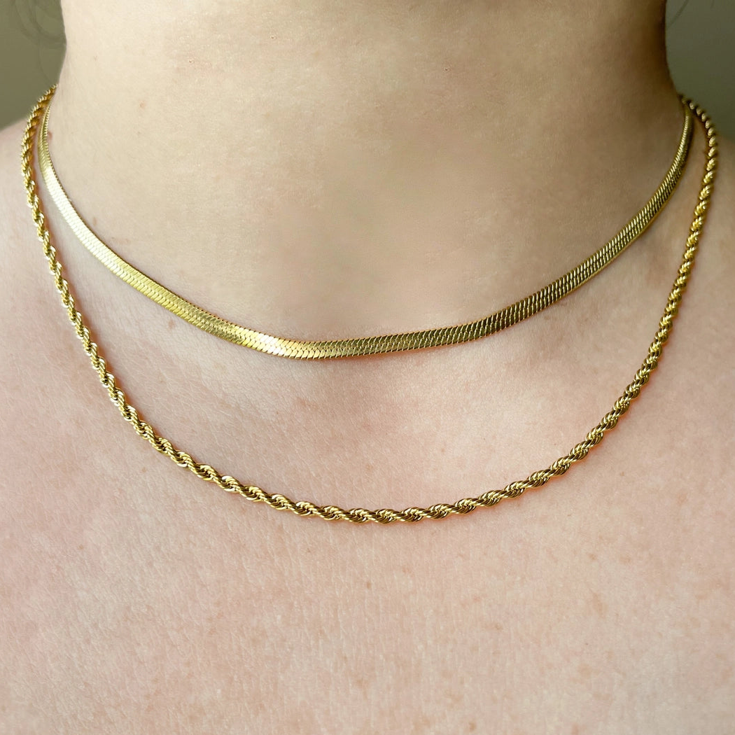 Layered Gold Necklace - Herringbone Rope Necklace Set