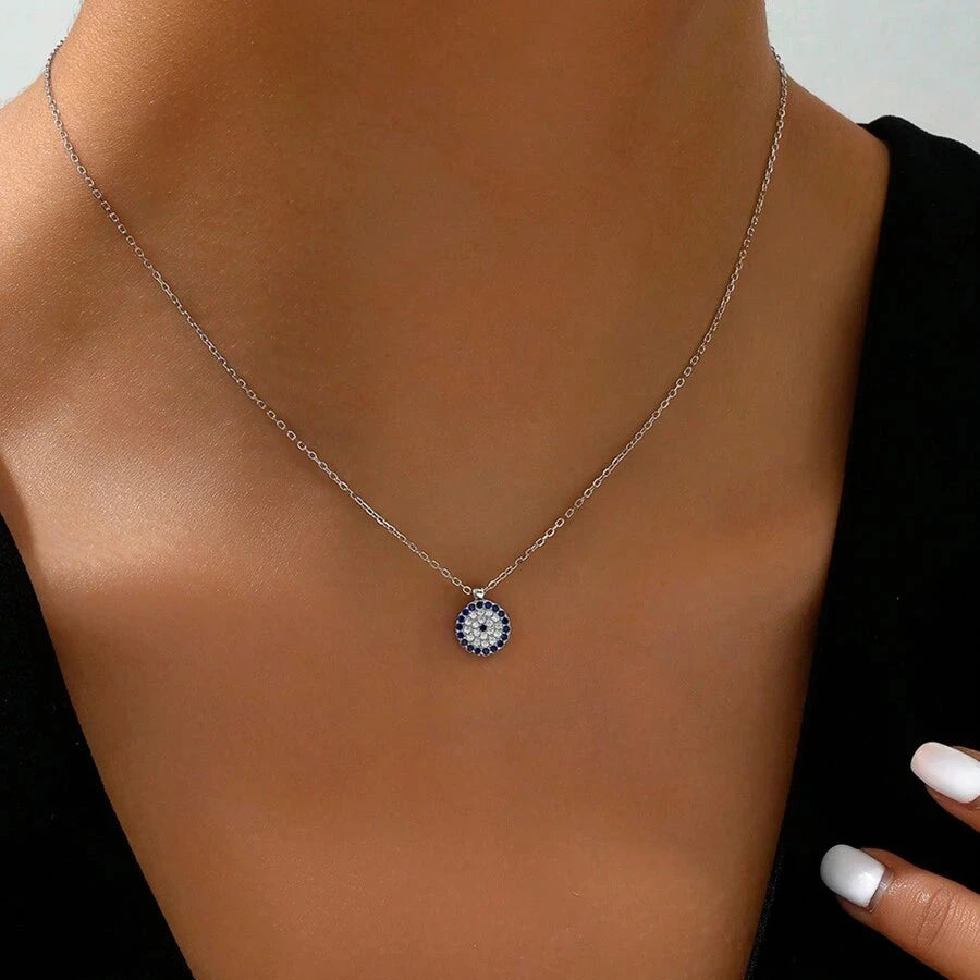 Personalized 925 Sterling Silver Eye-Shaped Clavicle Chain Necklace