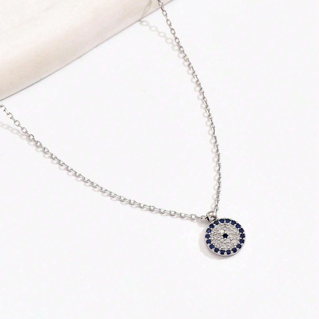 Personalized 925 Sterling Silver Eye-Shaped Clavicle Chain Necklace