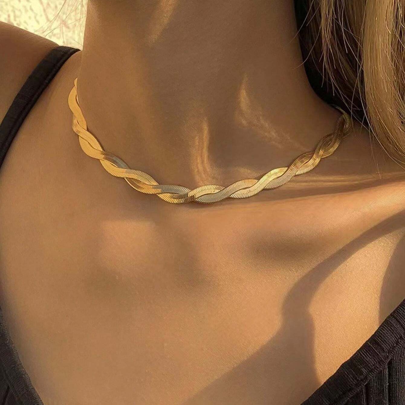 Gold Knitted Stainless Steel Necklace