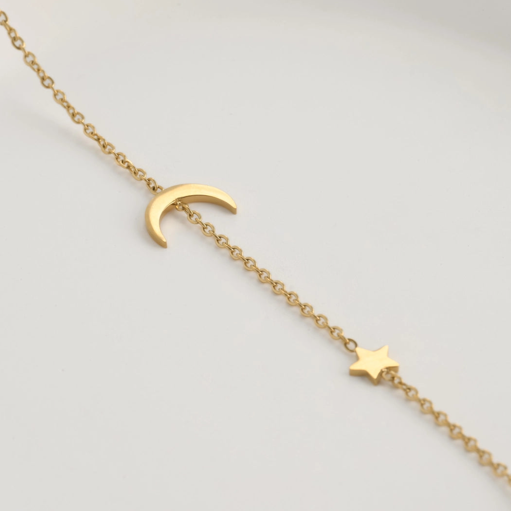 Moon Star Bracelet - 18K Gold Plated Titanium Steel Bracelet