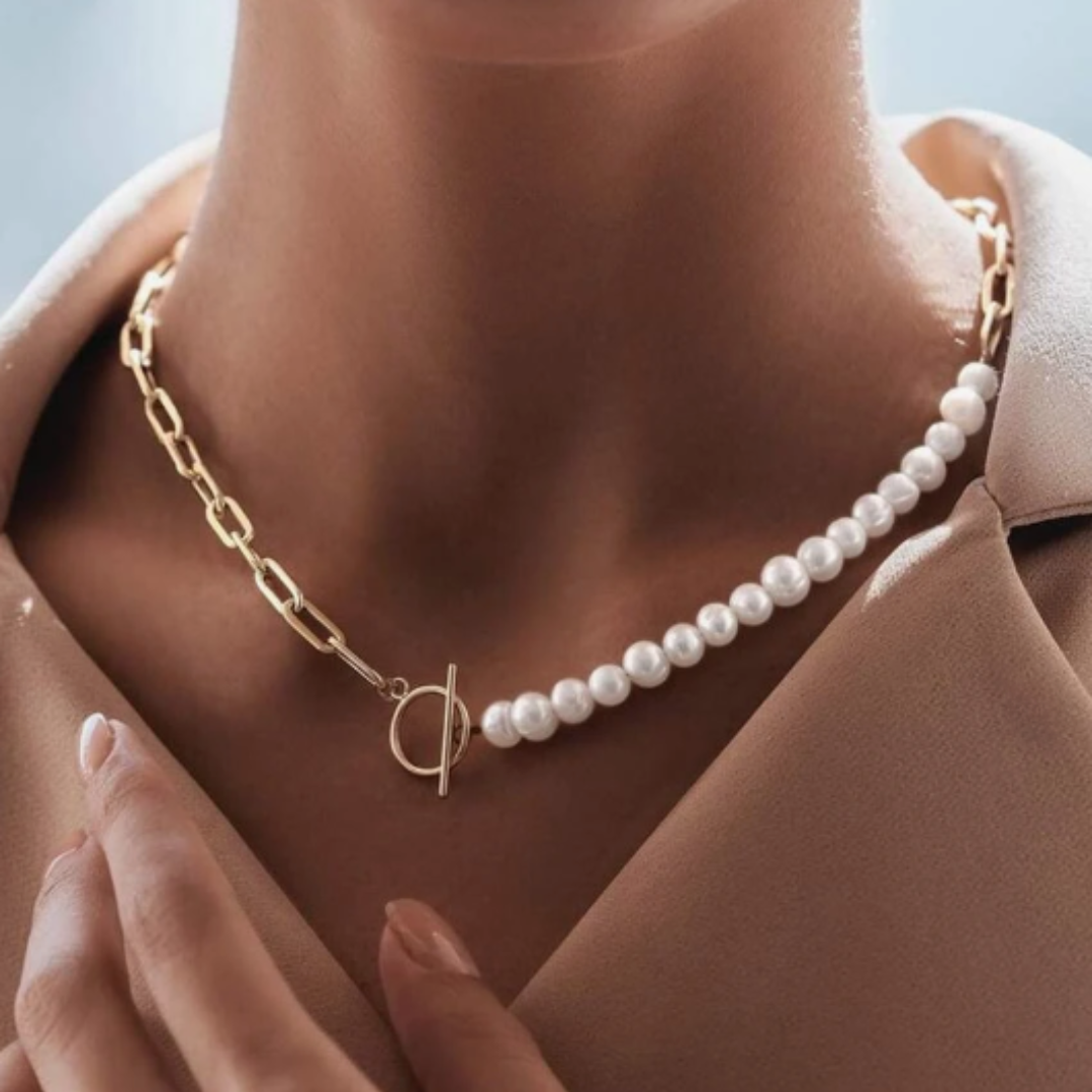 Faux Pearl Decor OT Buckle Necklace