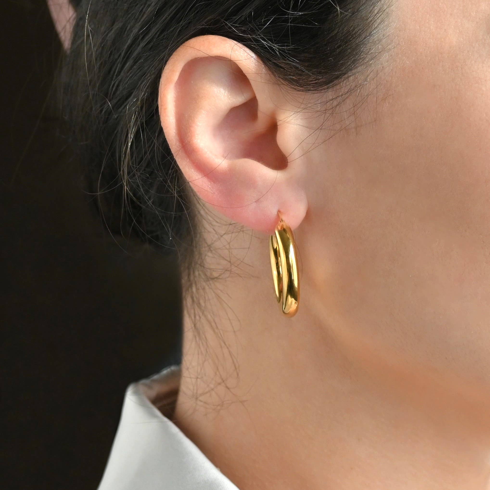 Thick Gold Hoop Earrings -  Tarnish-free Tube Hoops