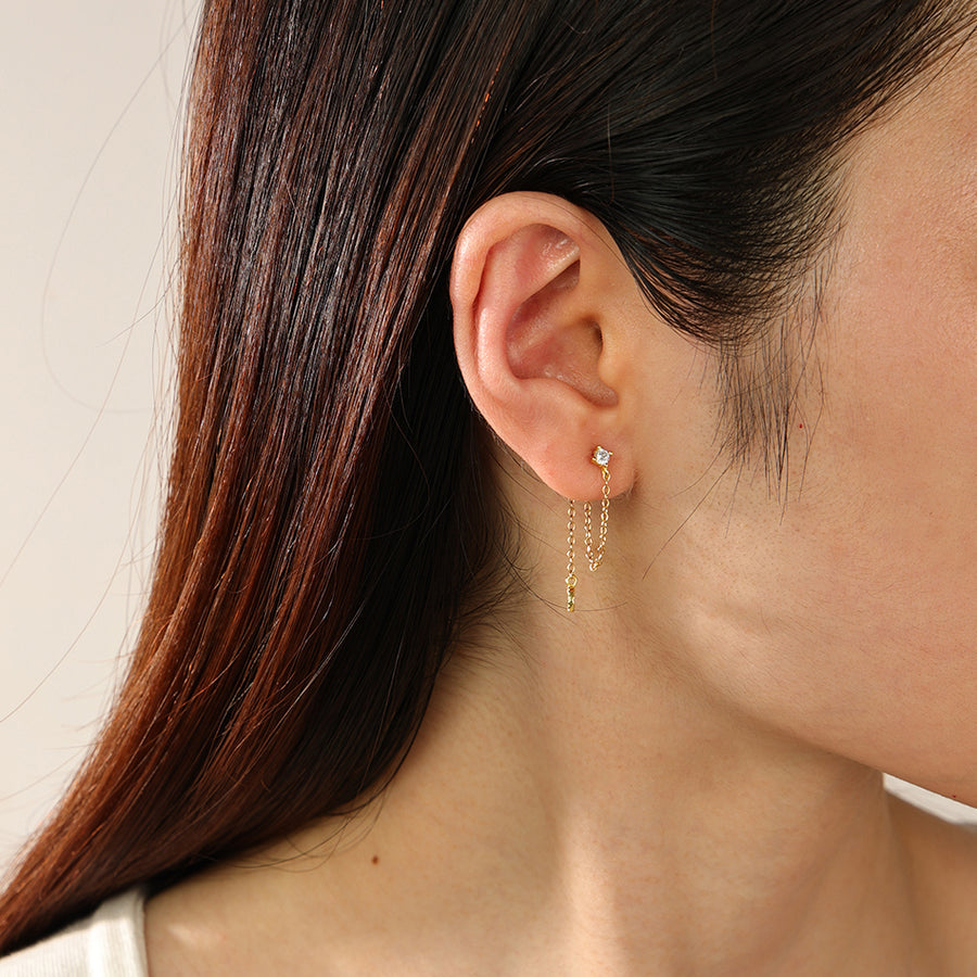 Sterling Silver Front Back Chain Stud Earrings