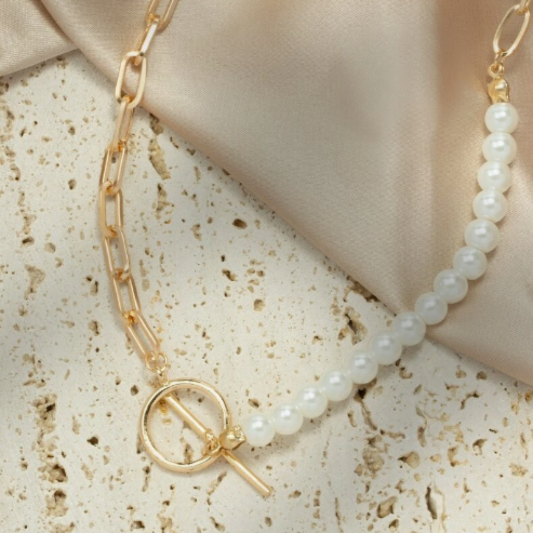 Faux Pearl Decor OT Buckle Necklace