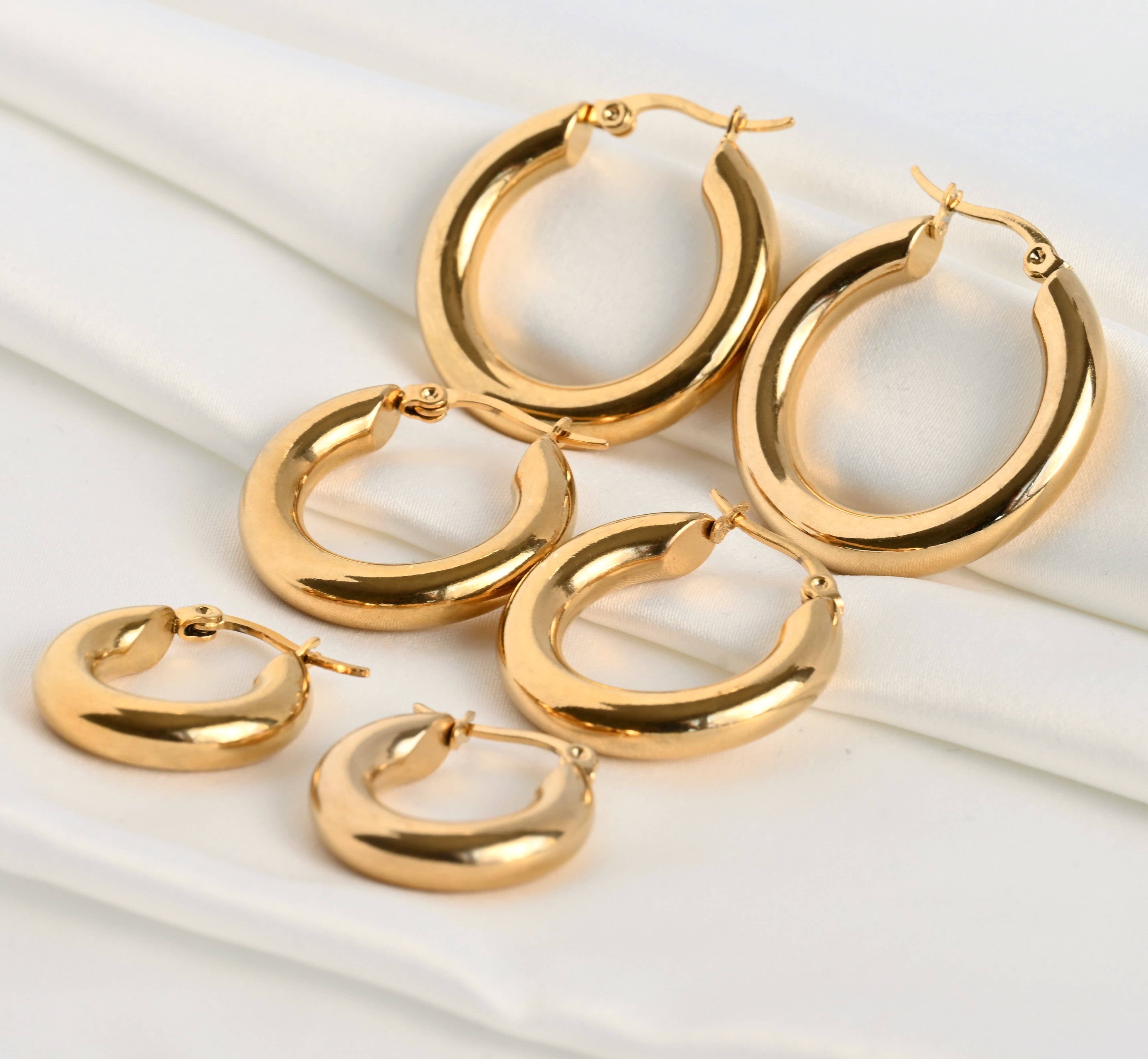 Thick Gold Hoop Earrings -  Tarnish-free Tube Hoops