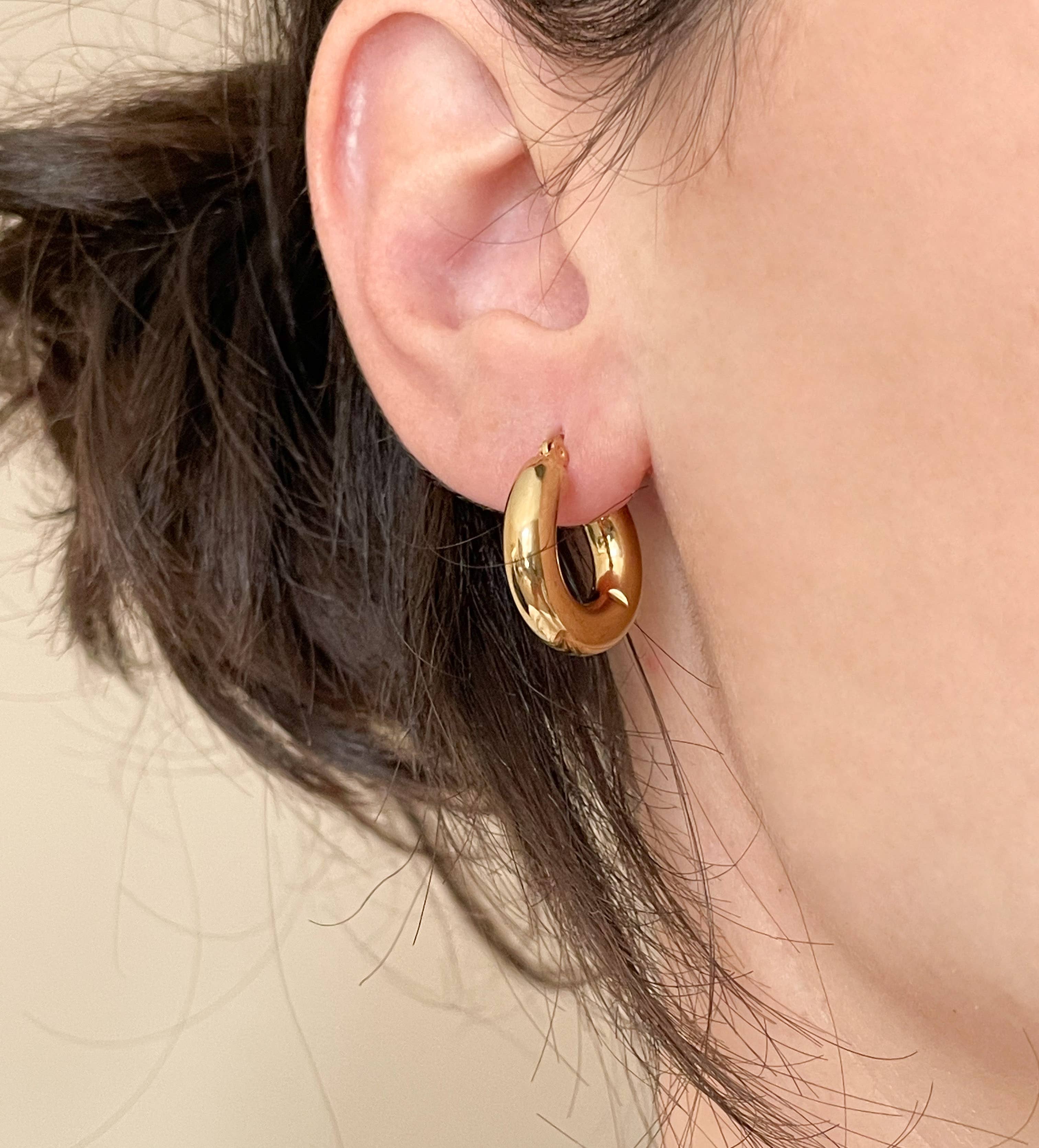 Thick Gold Hoop Earrings -  Tarnish-free Tube Hoops