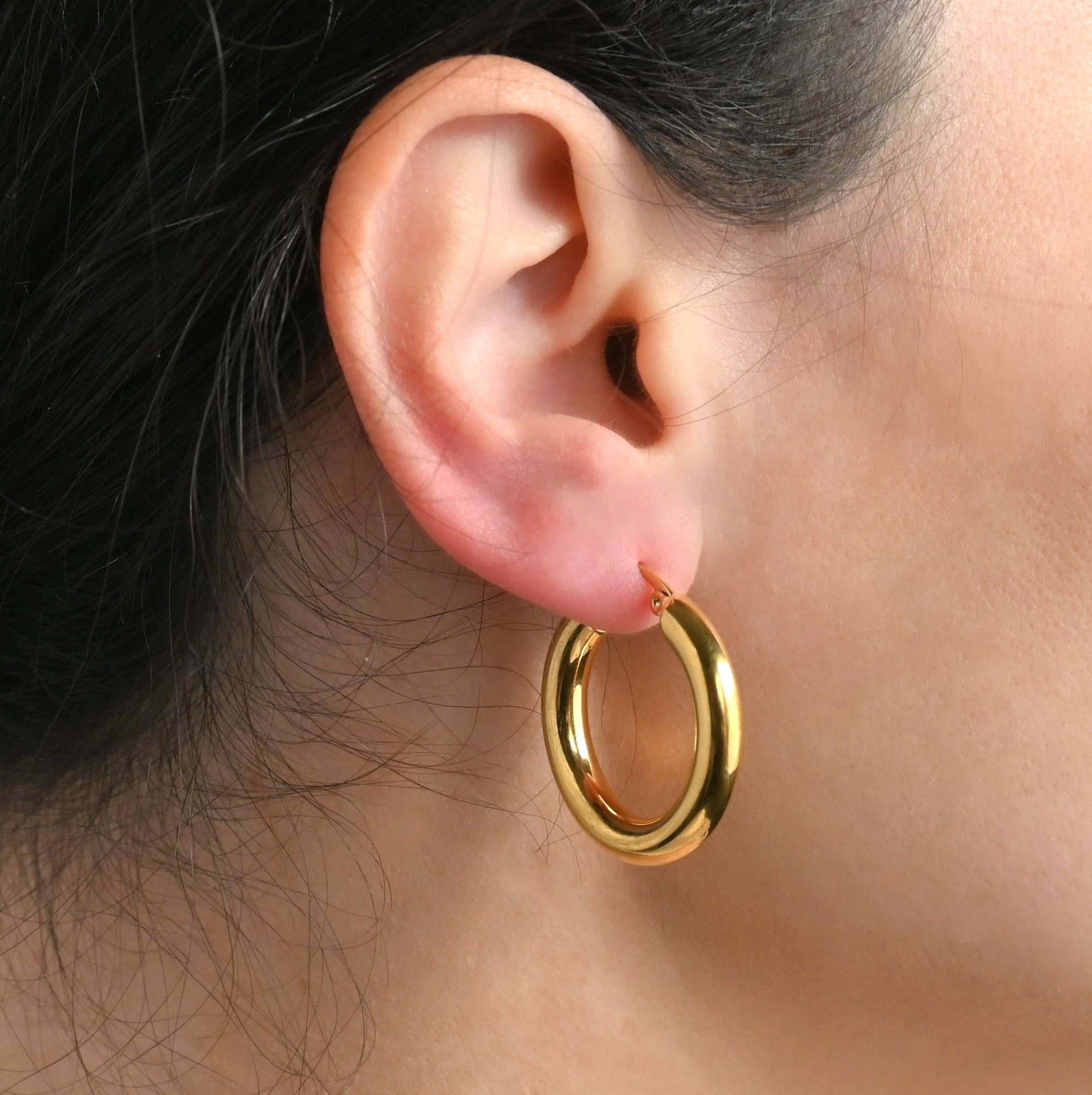 Thick Gold Hoop Earrings -  Tarnish-free Tube Hoops