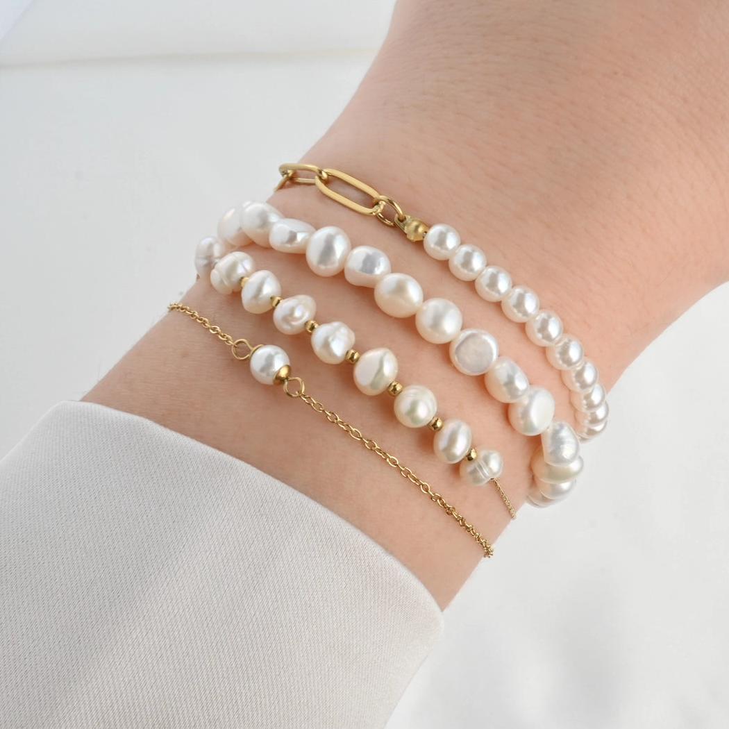 Dainty Pearl Bracelets - 18k Gold Pearl Chain Bracelets