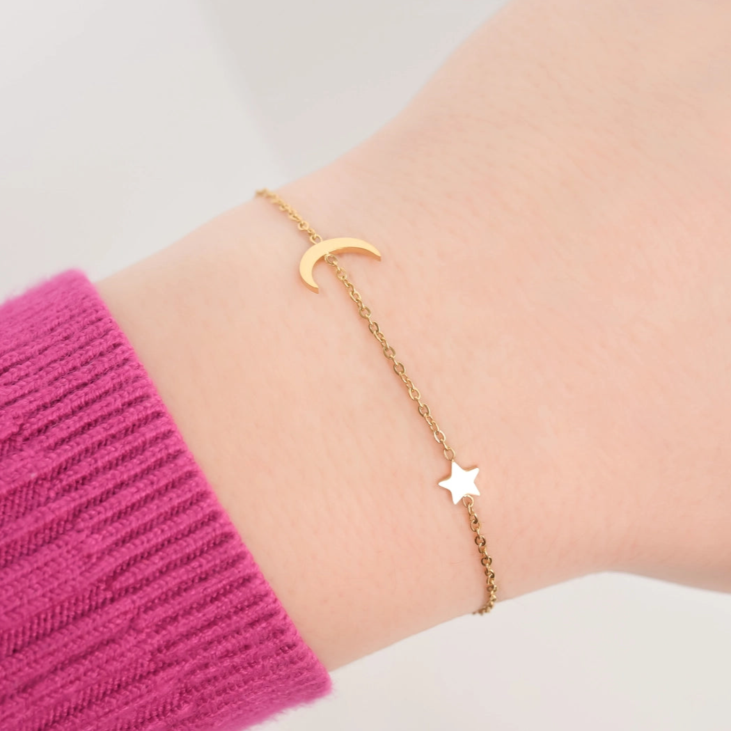 Moon Star Bracelet - 18K Gold Plated Titanium Steel Bracelet