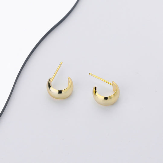 925 Sterling Silver Simple C-shaped Stud Earrings (FE2664)