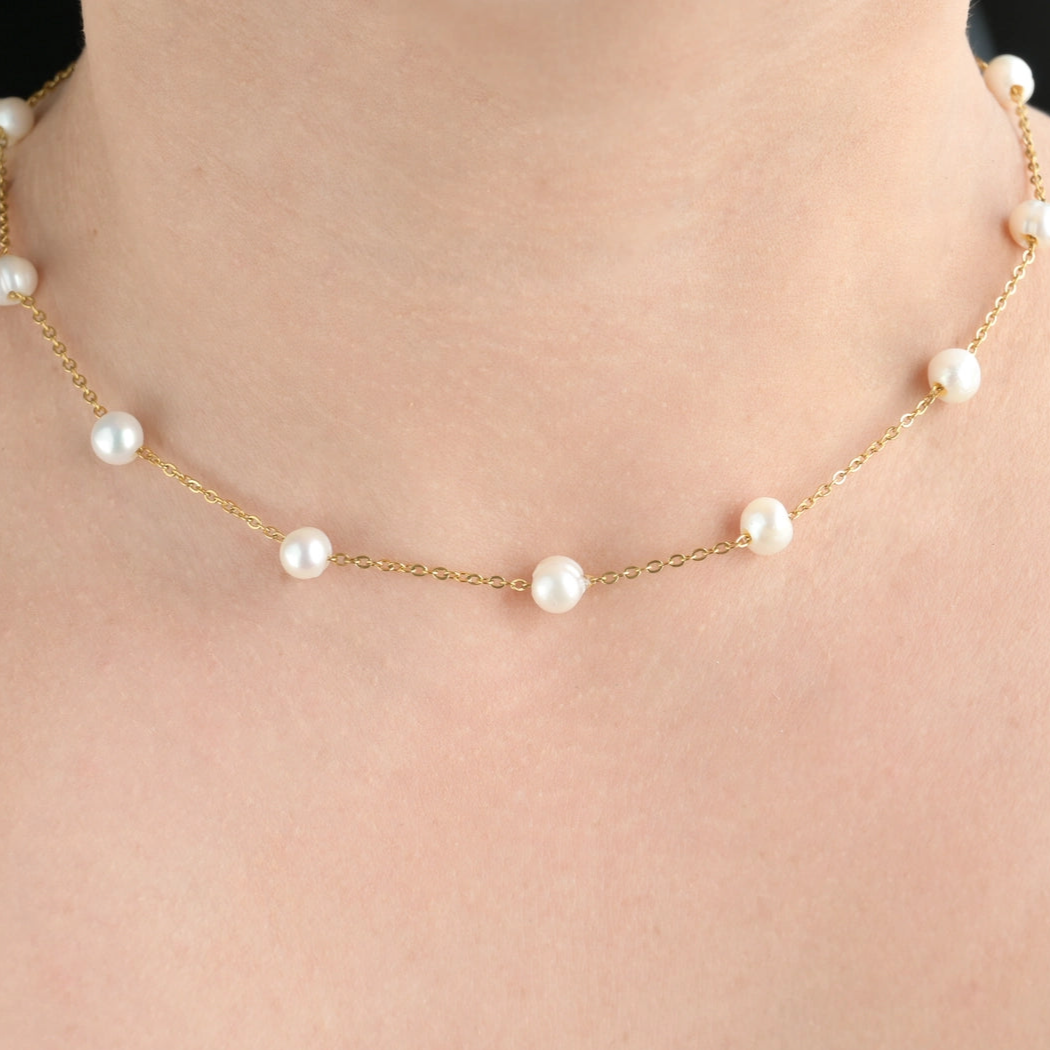 Pearl Station Necklace - Pearl Satellite Necklace