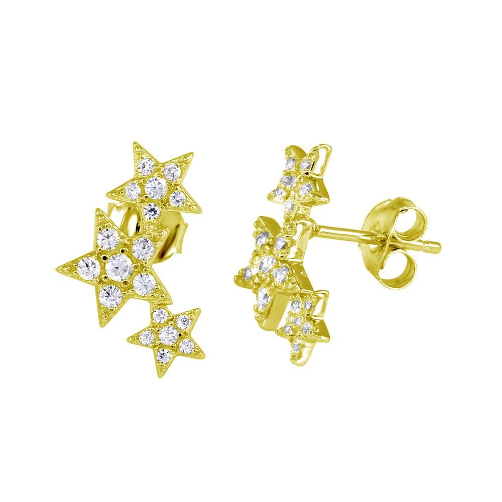 Gold Plated 925 Sterling Silver Three Star Stud Earrings - BGE00573GP