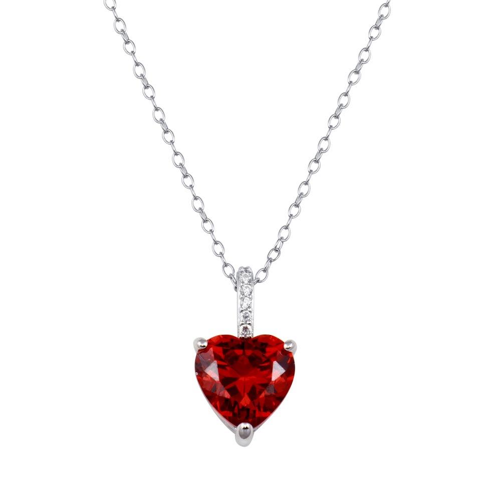 Collar de plata 925 chapado en rodio con corazón rojo y circonitas - BGP01440