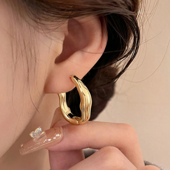 Simple Geometric Asymmetric Design Earrings Gold Alloy Daily Wear Women Earrings