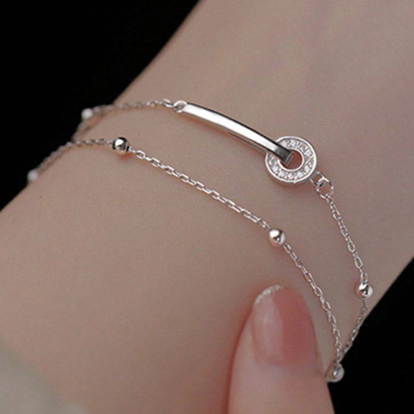 Women's Jewelry S925 Sterling Silver Double Circle Layered Bracelet, Elegant & Delicate Wrist Accessory, Minimalist & Luxury Design