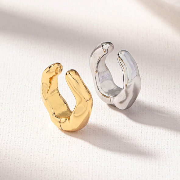 2 Pcs Golden Silver Color Metal Cuff Earrings Set for Women