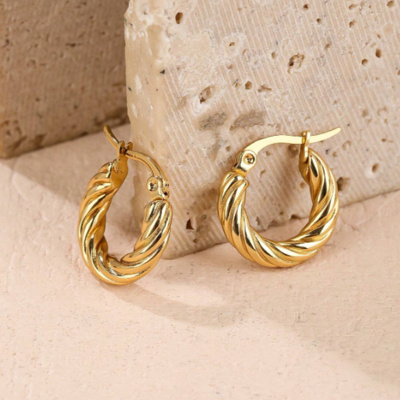 Fashion And Versatile Stainless Steel Round Twisted Wire Hoop Earrings