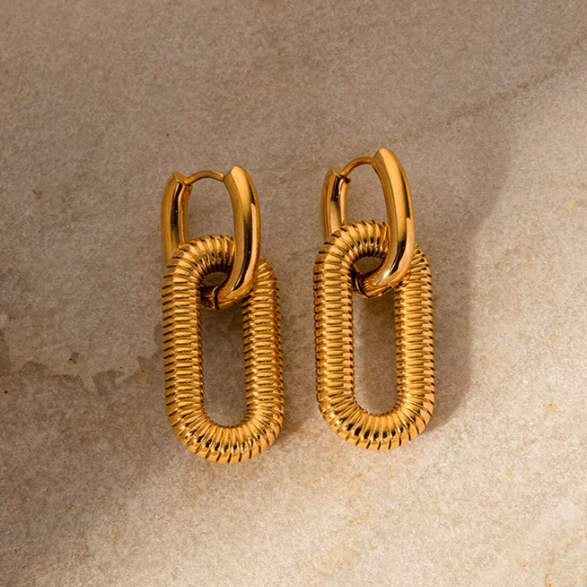 Bold 18k Gold-plated Stainless Steel Chain Design Earrings