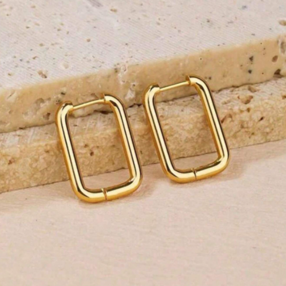 Stainless Steel Rectangular Shaped Hoop Earrings