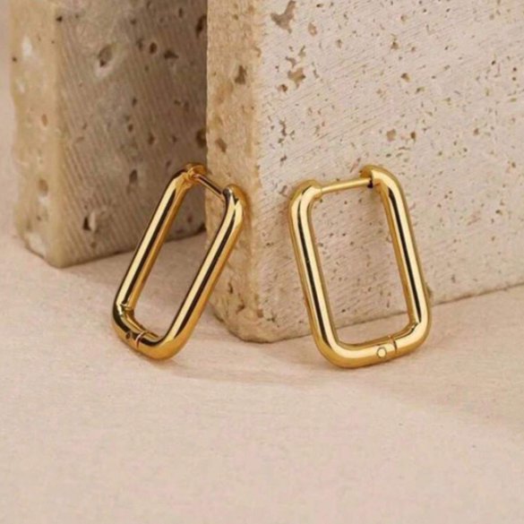 Stainless Steel Rectangular Shaped Hoop Earrings