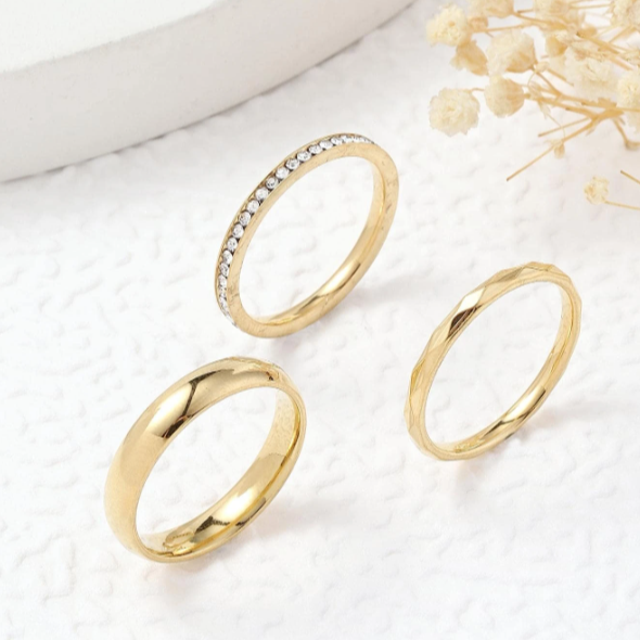 Set of 3 Stylish Stainless Steel 4mm Women's Rings