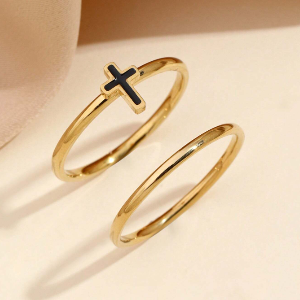 2pcs Stainless Steel Cross Ring Set