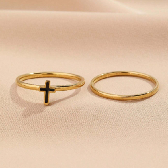 2pcs Stainless Steel Cross Ring Set