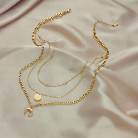 Gold Plated Multilayered Pendant Necklace