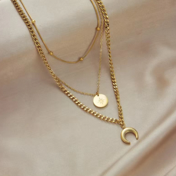 Gold Plated Multilayered Pendant Necklace