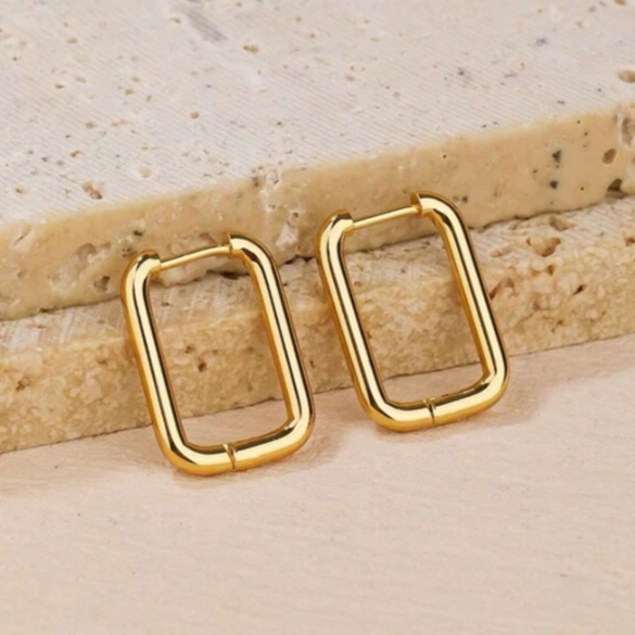 Golden Metallic Geometric Square Circle Earrings For Women