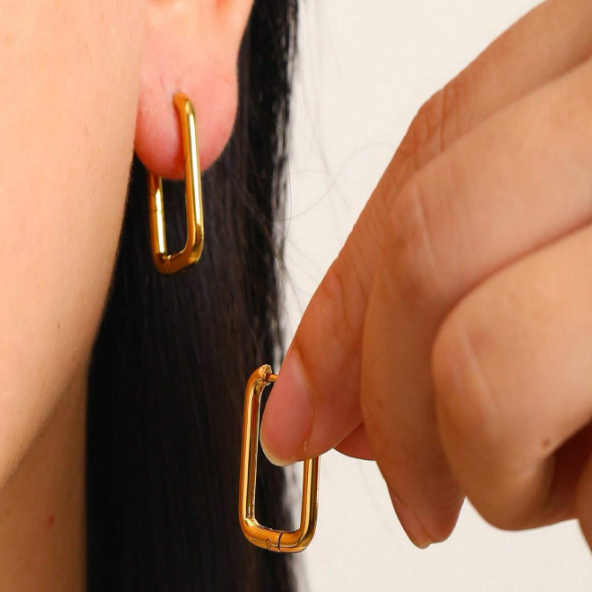 Golden Metallic Geometric Square Circle Earrings For Women