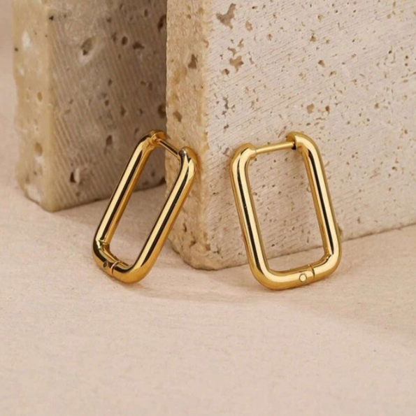 Golden Metallic Geometric Square Circle Earrings For Women