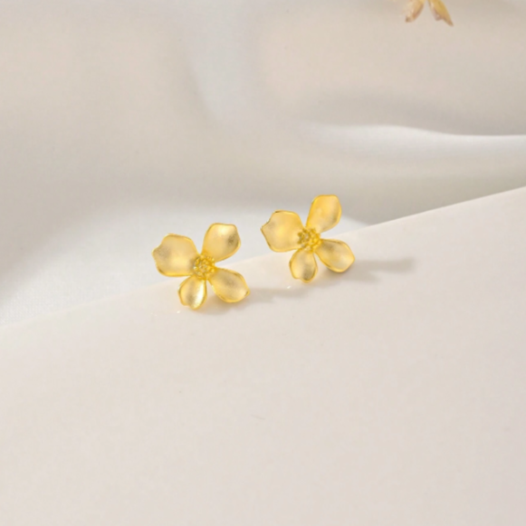 S925 Sterling Silver Matte Finish Floral Minimalist Earrings