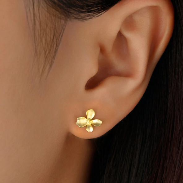 S925 Sterling Silver Matte Finish Floral Minimalist Earrings