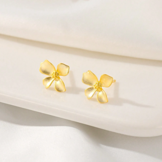 S925 Sterling Silver Matte Finish Floral Minimalist Earrings