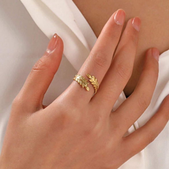 Stainless Steel Leaf Shaped Adjustable Ring