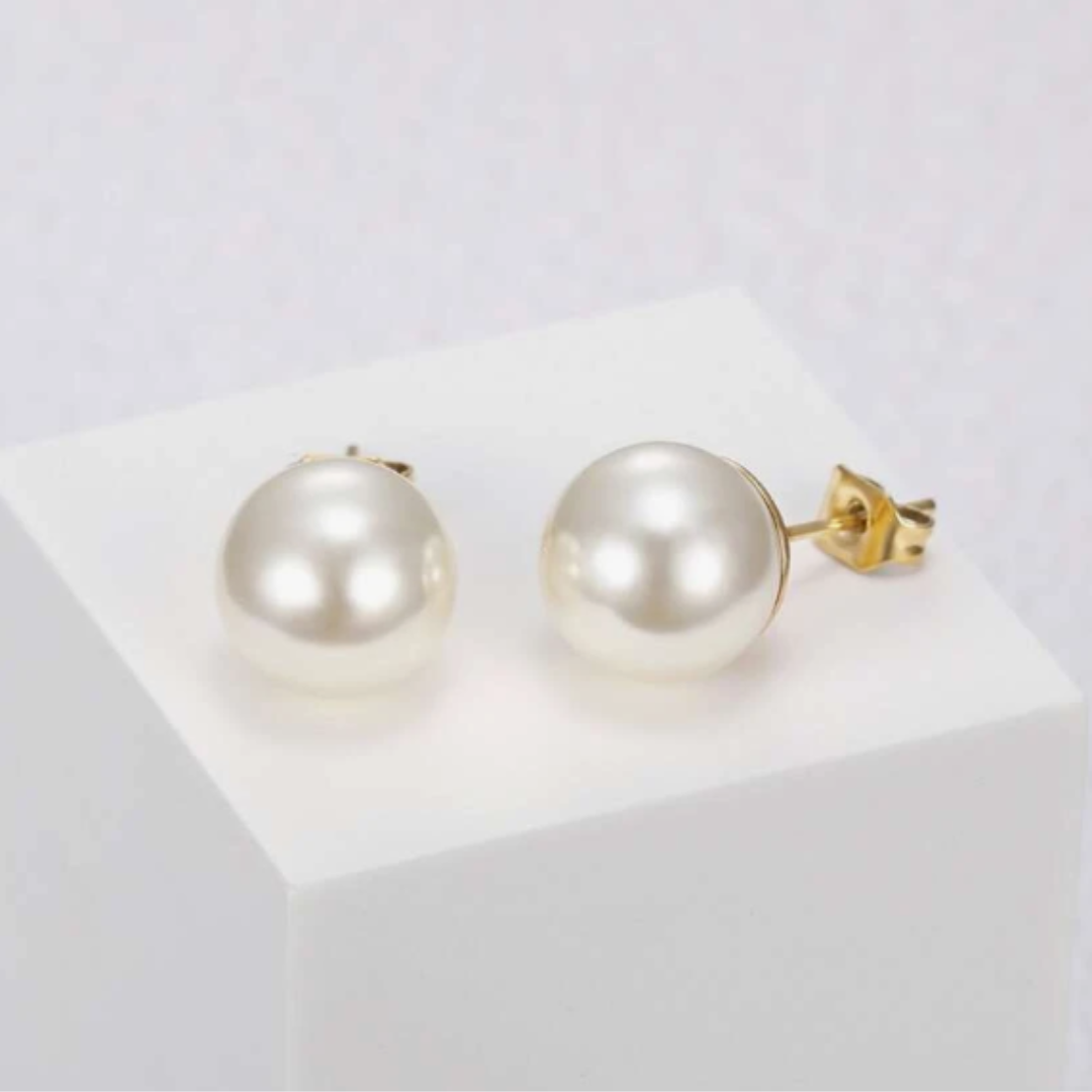 Stainless Steel 18k Gold Plated Faux Pearl Stud Earrings