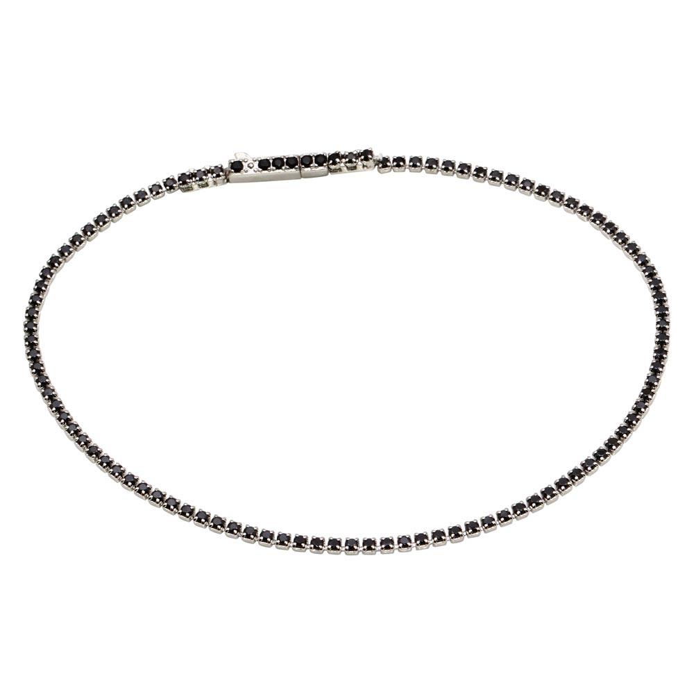 Silver 925 Rhodium Plated Tennis Bracelet with Black CZ - STB00558BLK