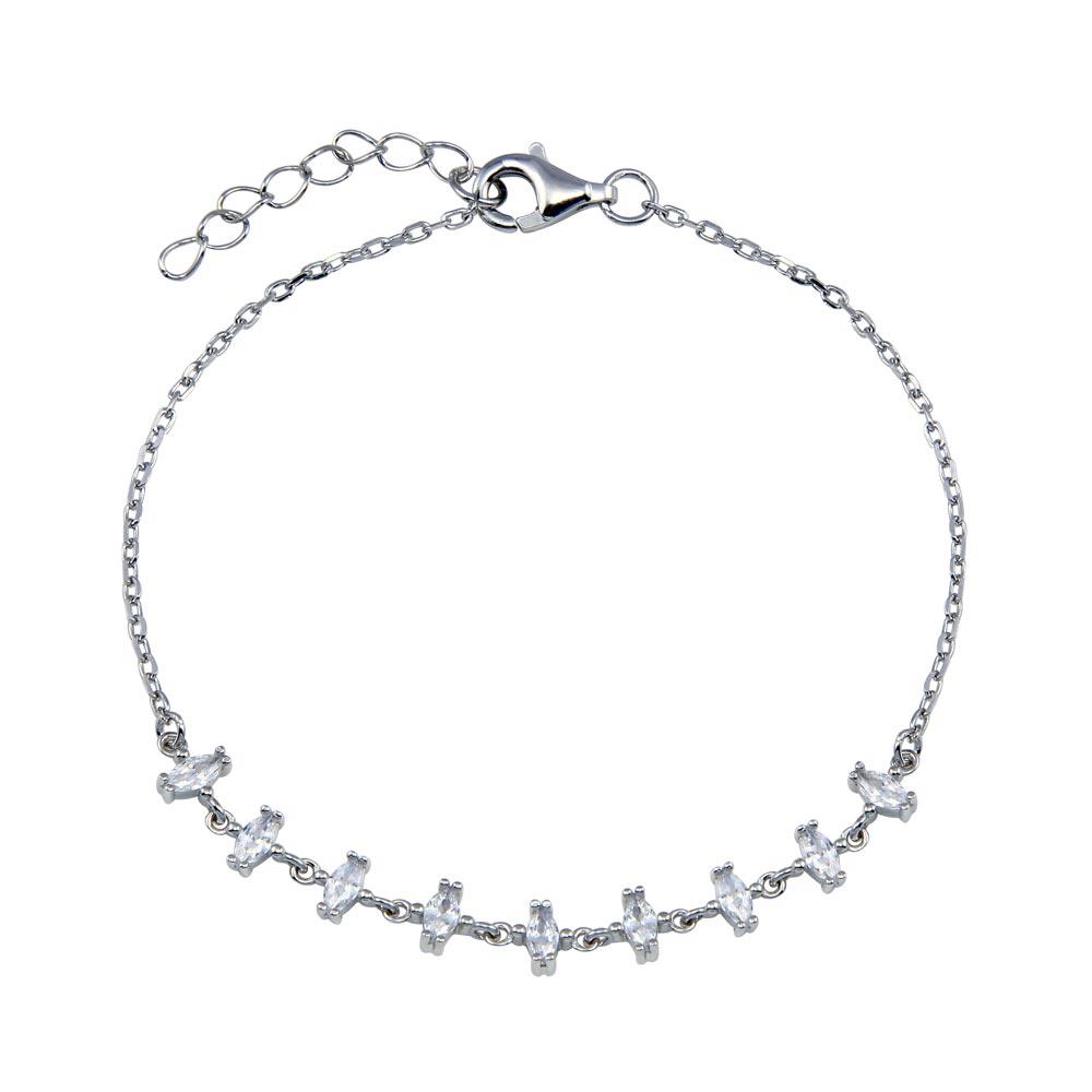 Rhodium Plated 925 Sterling Silver CZ Chain Bracelet -STB00606