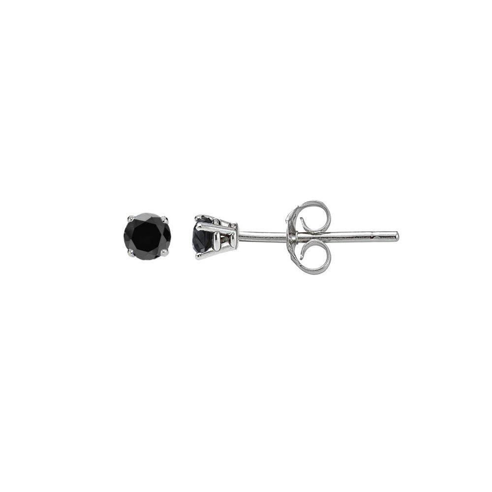 Silver 925 Rhodium Plated Round Basket Black CZ Stud Earrings - STE00591BLK